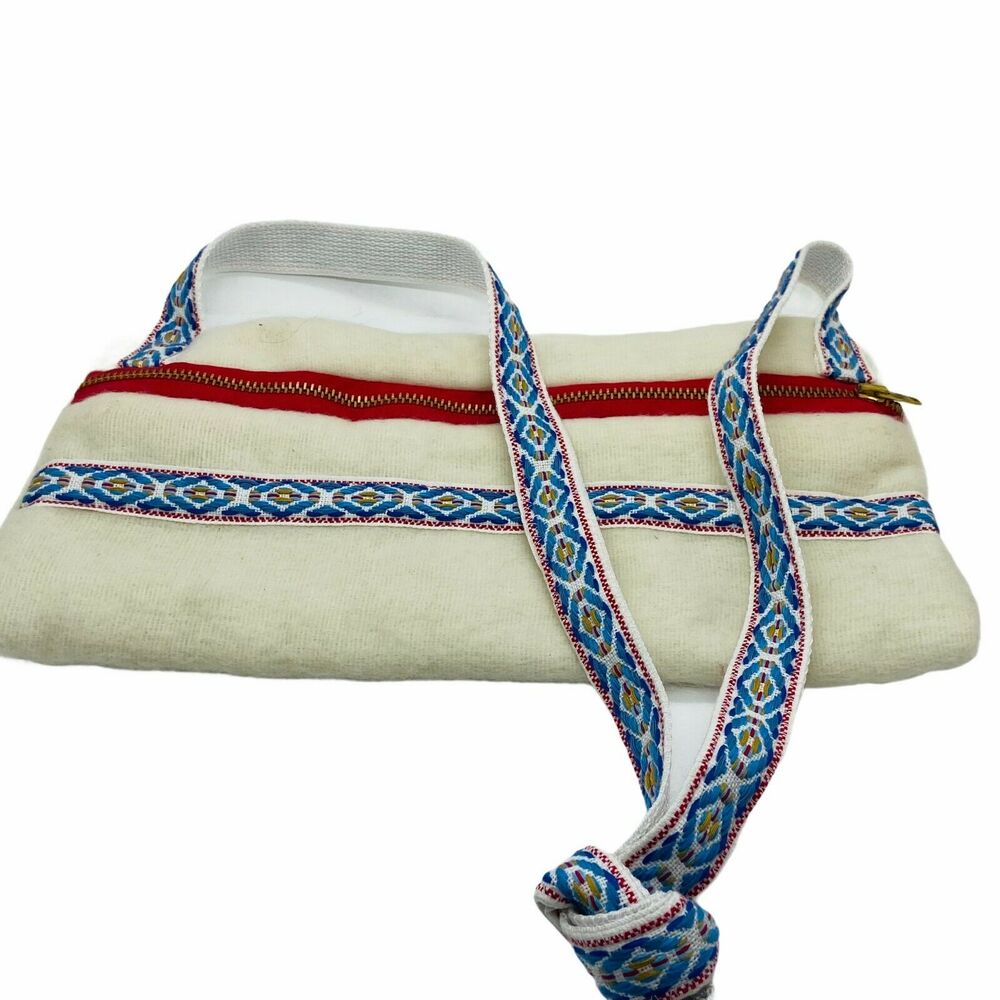 Nordic Purse Alpine Vintage Women's Cream Blue Red Fabric Wool Handbag Handmade